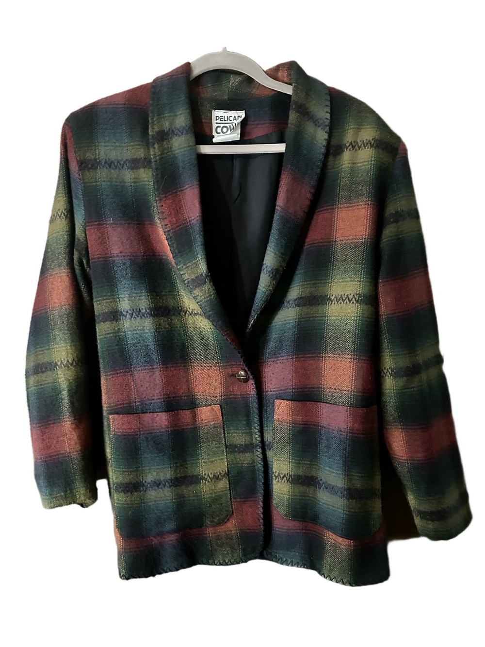 Vtg Pelican Cove Multicolour Plaid Women's Blazer Jacket Green & Rust Sz Medium